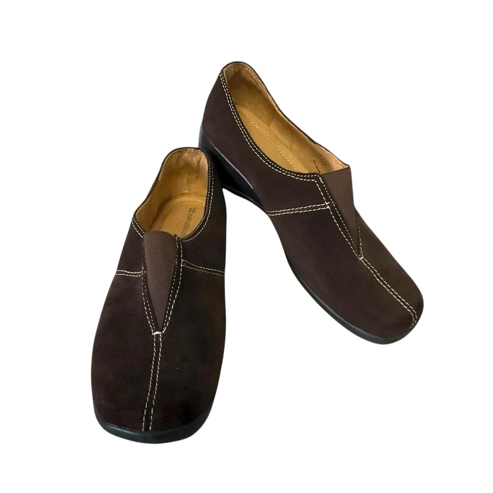 Naturalizer Brown Suede Slip‎ On SZ 10W Women Comfort Low Wedge Casual